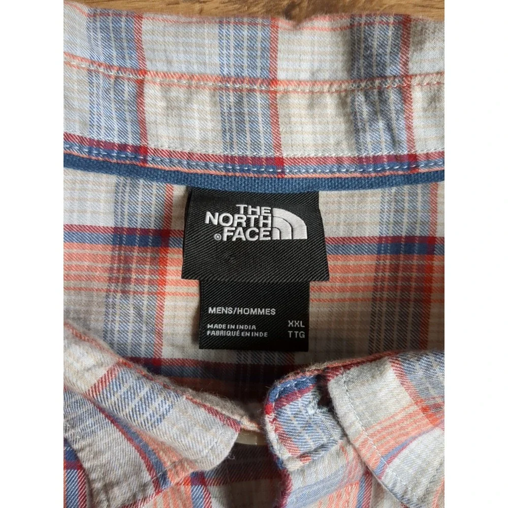 The North Face Shirt Mens 2XL Tan Red‎ Plaid Long Sleeve Button Down Outdoors